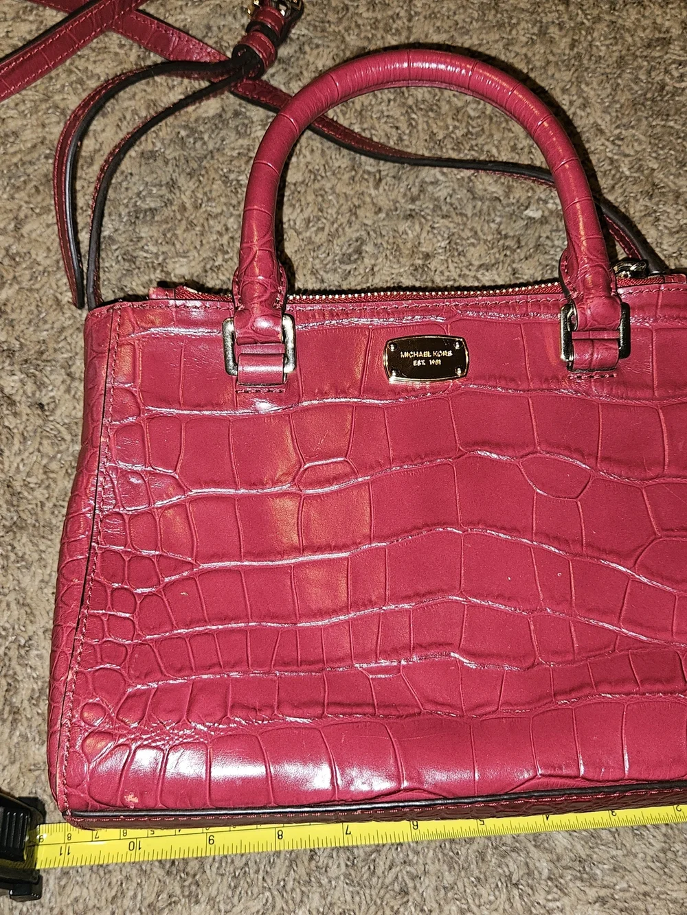Michael Kors Red Croc-Embossed Leather Hand Or Crossbody Satchel
